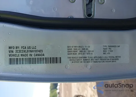 2022 Dodge Charger Srt Hellcat Widebody from USA, damaged, VIN 2C3CDXL91NH187423